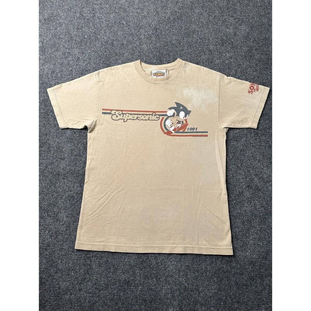 Mens Sonic the Hedgehog Sega Supersonic Graphic Tee Tan‎ 1991, Size M